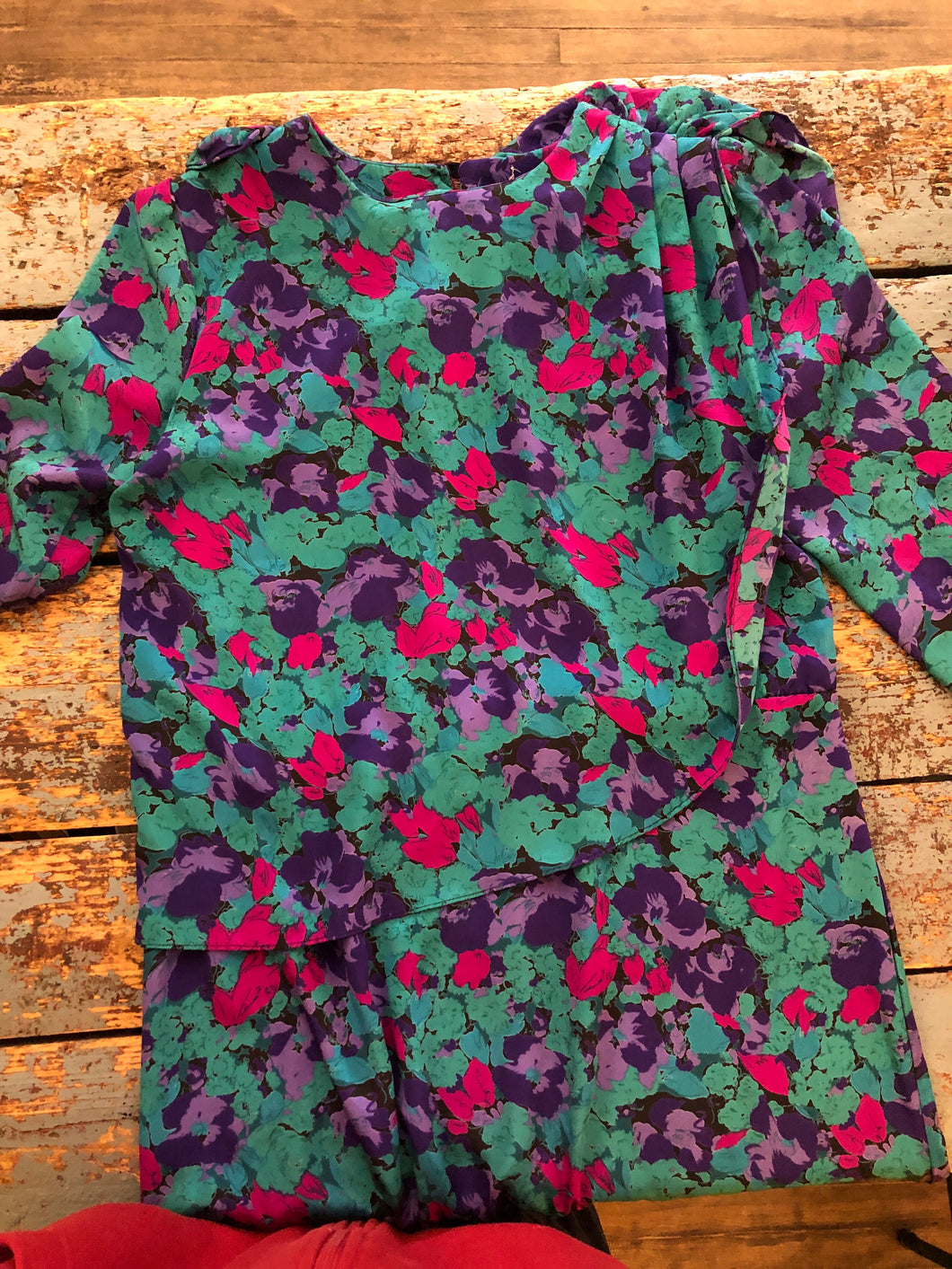 Robe fleurs turquoises mauve fushia