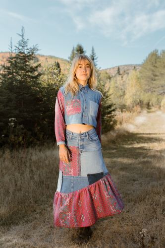baba, vêtement fait main, quebec, artisan, local, mode consciente, boho, jupe, top, farm girl