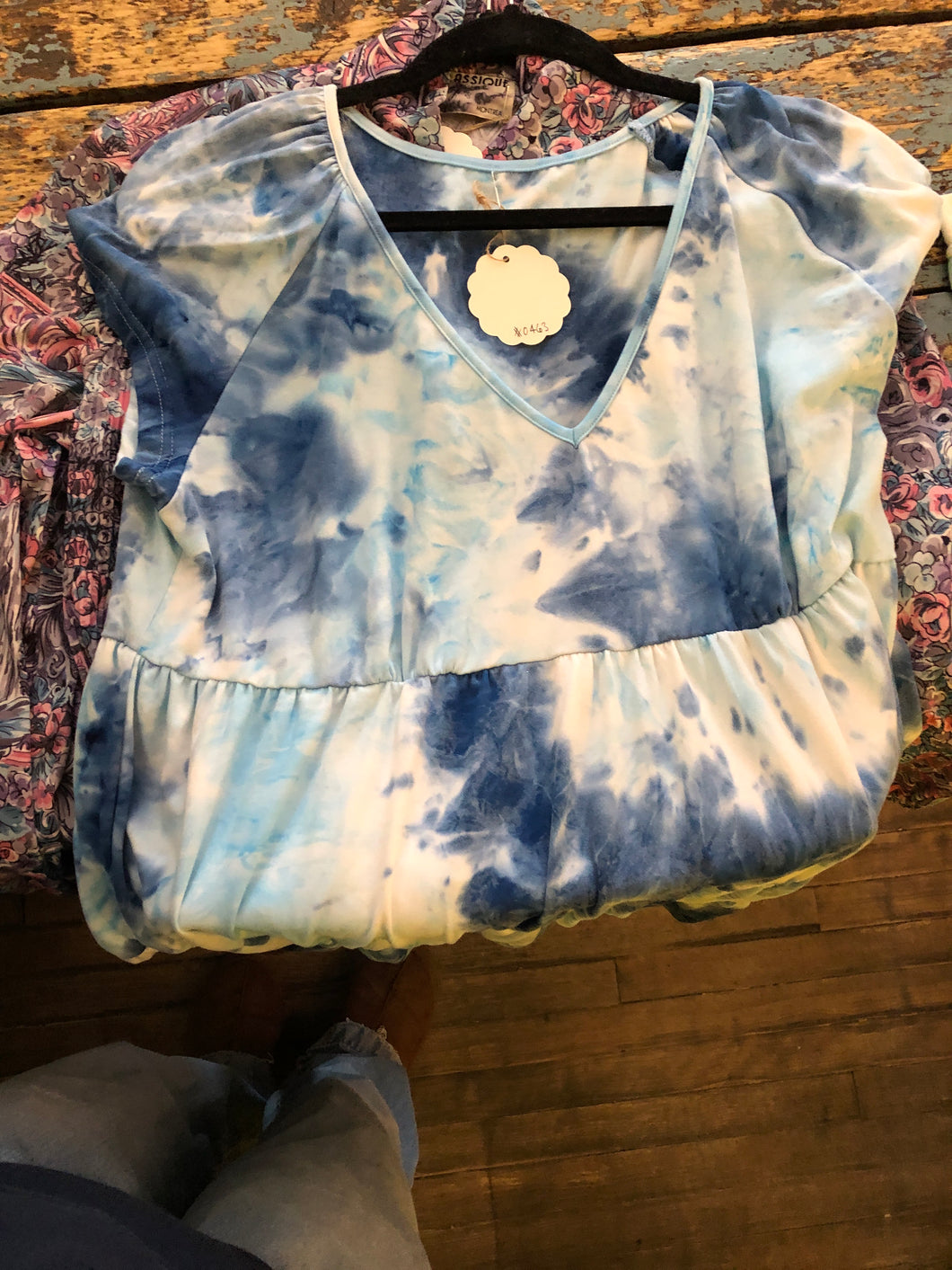 Robe courte bleue et blanche
