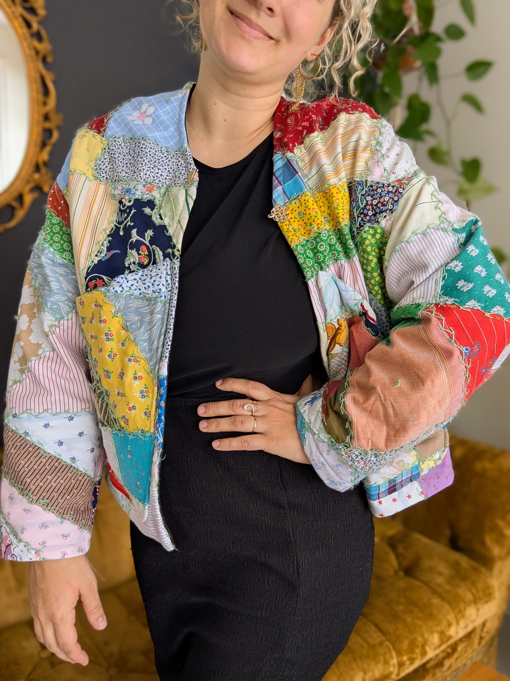 Veste Patchwork Boho Réversible Rouge Et Bleu - Taille M - Coton 100% - Rising International