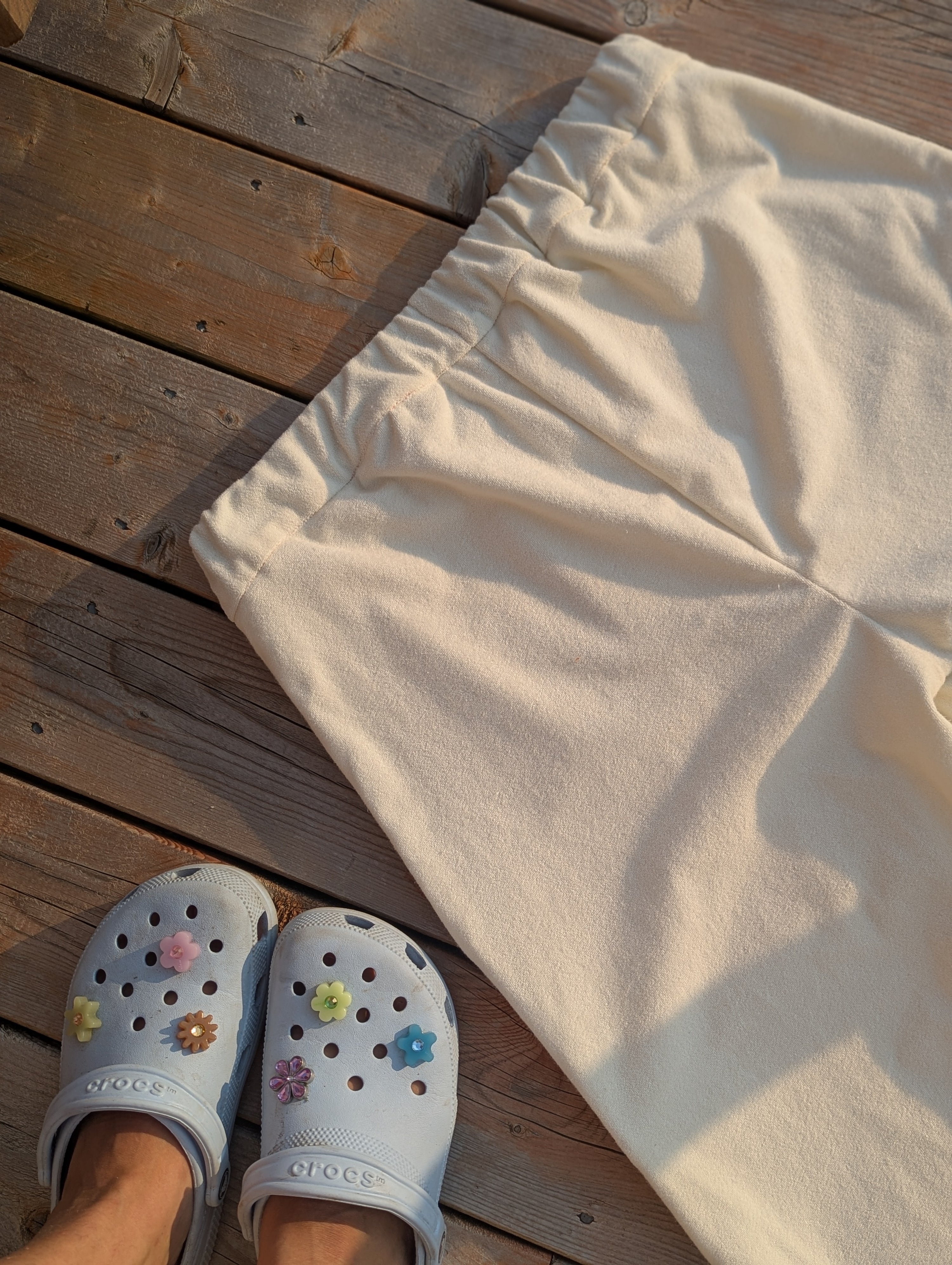 baba, vêtement fait main, mode consciente, artisan, québec, côte de beaupré, pantalon, été, serviette
