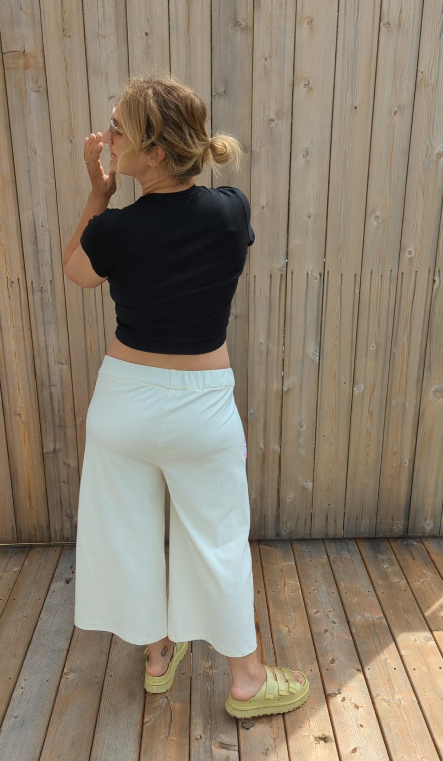 baba, vêtement fait main, mode consciente, artisan, québec, côte de beaupré, pantalon, été, serviette
