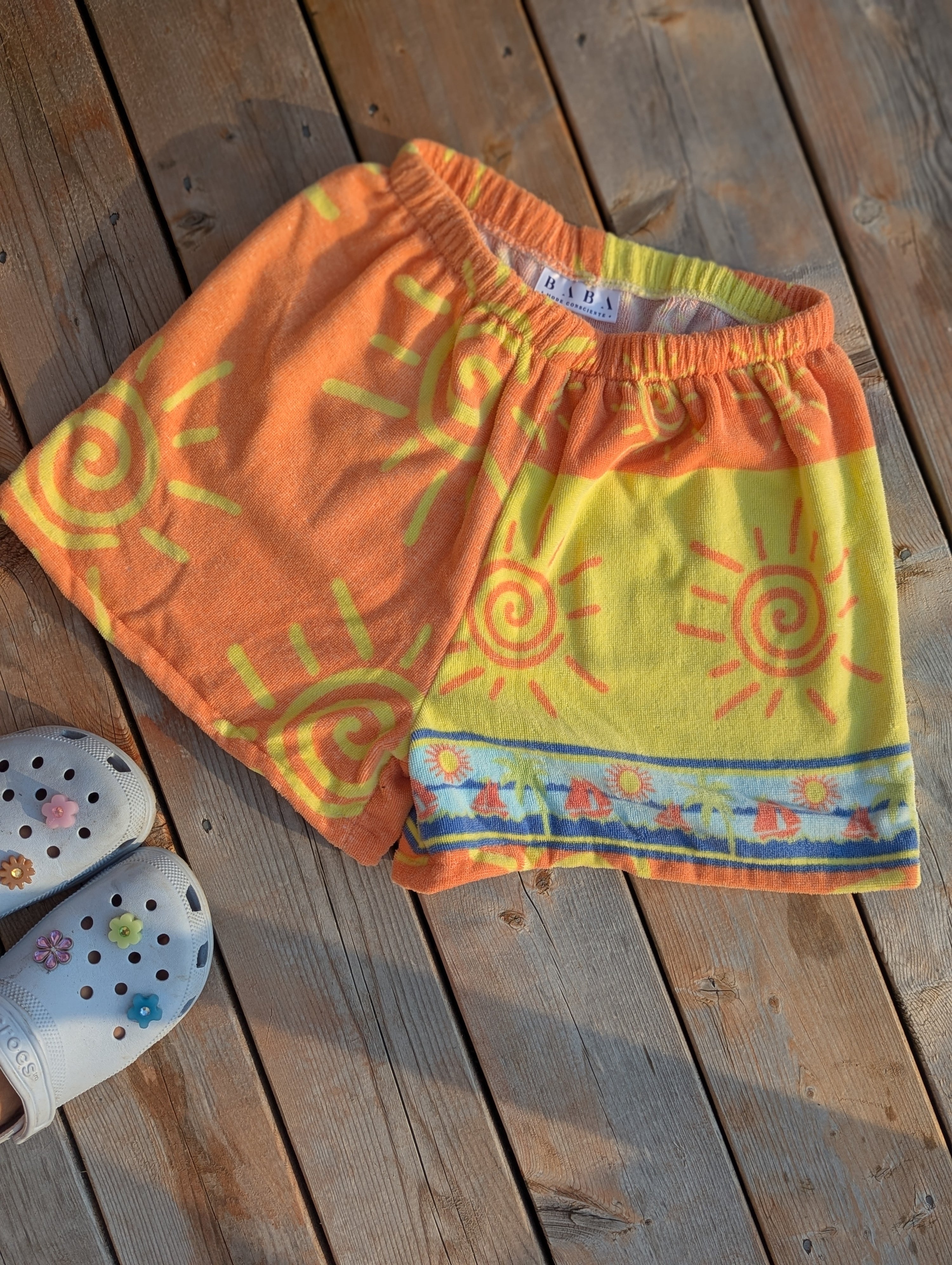 baba, vêtement fait main, mode consciente, artisan, québec, côte de beaupré, short, été, serviette

